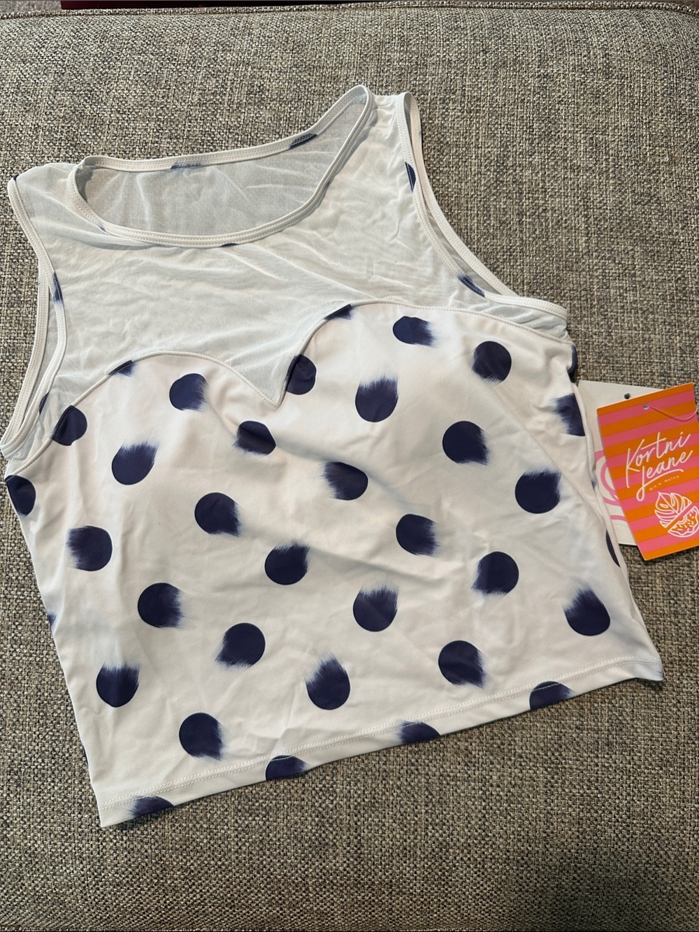 NWT Kortni Jeane Netted Sweetheart Swim Top - Blue Paintbrush Dots